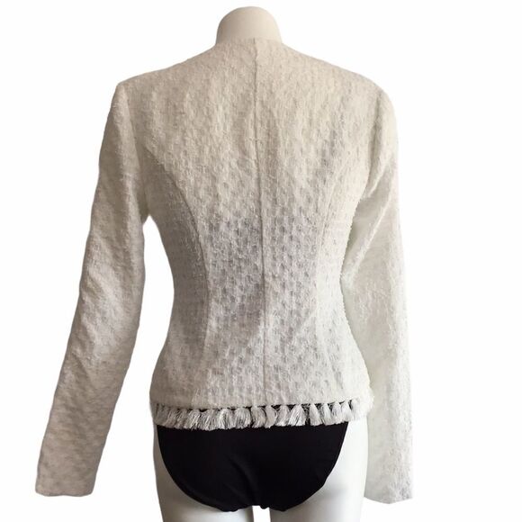 LPA White Lori Collarless Asymmetric/Tassel Hem Blazer - Picture 4 of 7